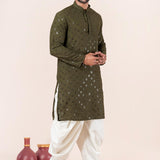 Olive Green Cotton Silk Embroidered Dhoti Set