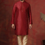 Bright Red Solid Dupion Kurta Set