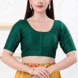 Bottle Green Solid Dupion Silk Blouse