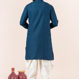 Teal Blue Silk Blend Embroidered Dhoti Set