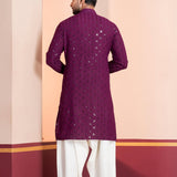 Purple Cotton Silk Embroidered Patiala Set