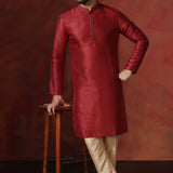 Bright Red Solid Dupion Kurta Set