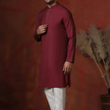 Maroon Solid Dupion Solid Kurta Set