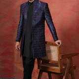 Black Jacquard Solid Sherwani Set