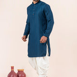 Teal Blue Silk Blend Embroidered Dhoti Set