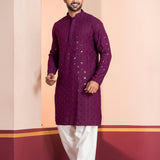 Purple Cotton Silk Embroidered Patiala Set