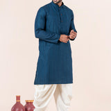 Teal Blue Silk Blend Embroidered Dhoti Set