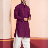 Purple Cotton Silk Embroidered Patiala Set