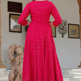 Dark Pink Rayon Long Traditional Kurti With Dupatta