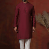 Maroon Solid Dupion Solid Kurta Set