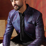 Black And White Jacquard Solid Sherwani Set