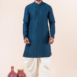 Teal Blue Silk Blend Embroidered Dhoti Set