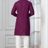 Purple Cotton Silk Embroidered Kurta Set