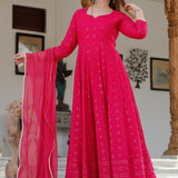 Dark Pink Rayon Long Traditional Kurti With Dupatta