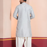 Pale Grey Silk Blend Embroidered Patiala Set