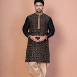 Black Banarasi Silk Embroidered Kurta Set