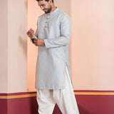 Pale Grey Silk Blend Embroidered Patiala Set