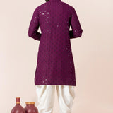 Dark Purple Cotton Silk Embroidered Dhoti Set