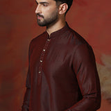 Aubergine Brown Solid Dupion Kurta Set