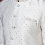 White Cotton Blend Printed Sherwani Set