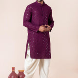 Dark Purple Cotton Silk Embroidered Dhoti Set