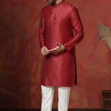 Red Solid Dupion Kurta Set