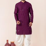 Dark Purple Cotton Silk Embroidered Dhoti Set