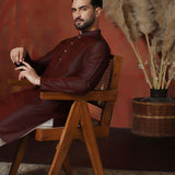 Aubergine Brown Solid Dupion Kurta Set