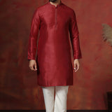 Red Solid Dupion Kurta Set