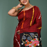 Falu Red Pure Silk Saree With Stripes Design