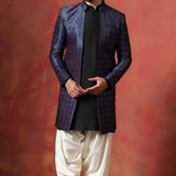 Black And White Jacquard Solid Sherwani Set