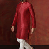 Red Solid Dupion Kurta Set