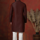 Aubergine Brown Solid Dupion Kurta Set