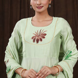 Light Green Hand Painted Modal Silk Kurta Set