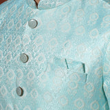Sky Blue Cotton Blend Printed Sherwani Set