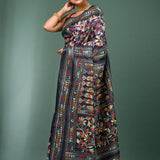 Black Pure Silk Kantha Stitched Saree