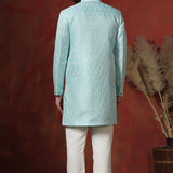 Sky Blue Cotton Blend Printed Sherwani Set