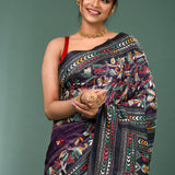 Black Pure Silk Kantha Stitched Saree