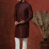 Aubergine Brown Solid Dupion Kurta Set