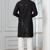 Black Cotton Silk Embroidered Kurta Set