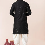Black Cotton Silk Embroidered Dhoti Set