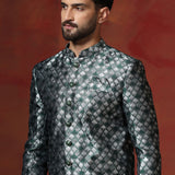 Charcoal Grey Cotton Blend Printed Sherwani Set