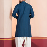 Dark Blue Silk Blend Embroidered Patiala Set