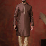Chocolate Brown Solid Dupion Kurta Set