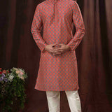 Red Art Silk Digital Printed Kurta Set