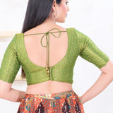 Pista Green Tissue Embroidered Blouse
