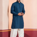 Dark Blue Silk Blend Embroidered Patiala Set