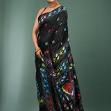 Black Blended Silk Kantha Stitched Saree