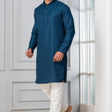 Teal Blue Silk Blend Embroidered Kurta Set