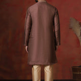 Chocolate Brown Solid Dupion Kurta Set